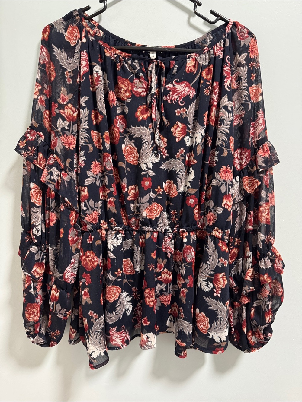 Maurice’s Floral Peasant Blouse - Black with Red Floral